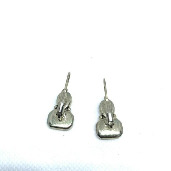 Liz Claiborne French Hook Earring Yellow Gemstone Lever Back Closure Silver Tone - Picture 3 of 5